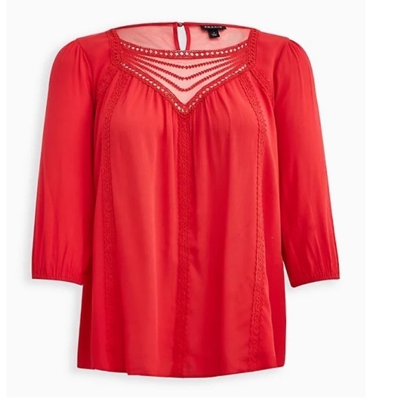 Torrid 2 GAUZE EMBROIDERED AND CROCHET TRIM TOP - Picture 5 of 5